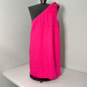 J Crew One Shoulder Linen Mini Dress Womens S Fuchsia Lined Shift Resortwear